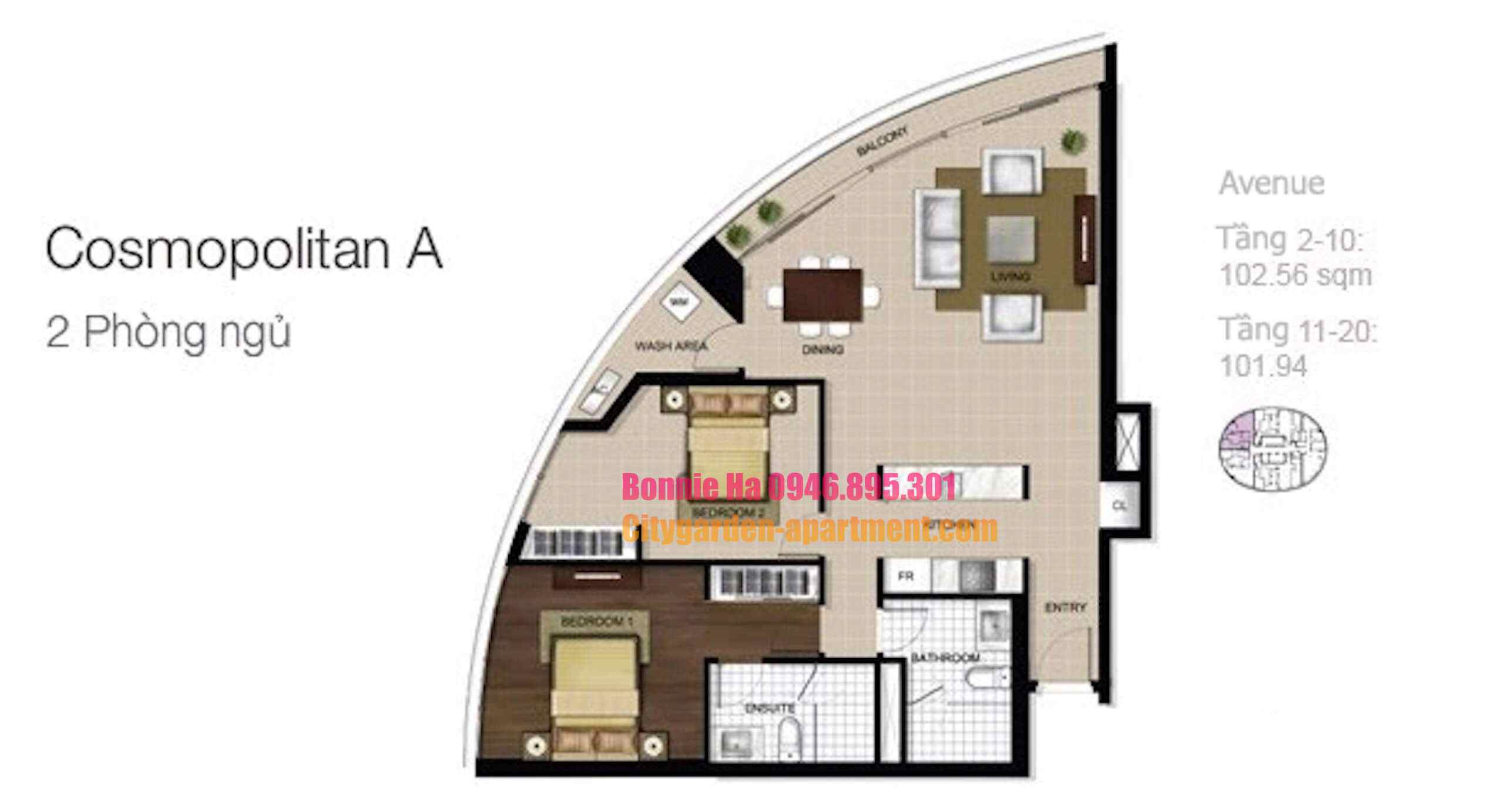 batch Mặt bằng căn hộ 2 phòng ngủ Cosmopolitan A chung cư City Garden quận bình thạnh tháp Avanue compressed