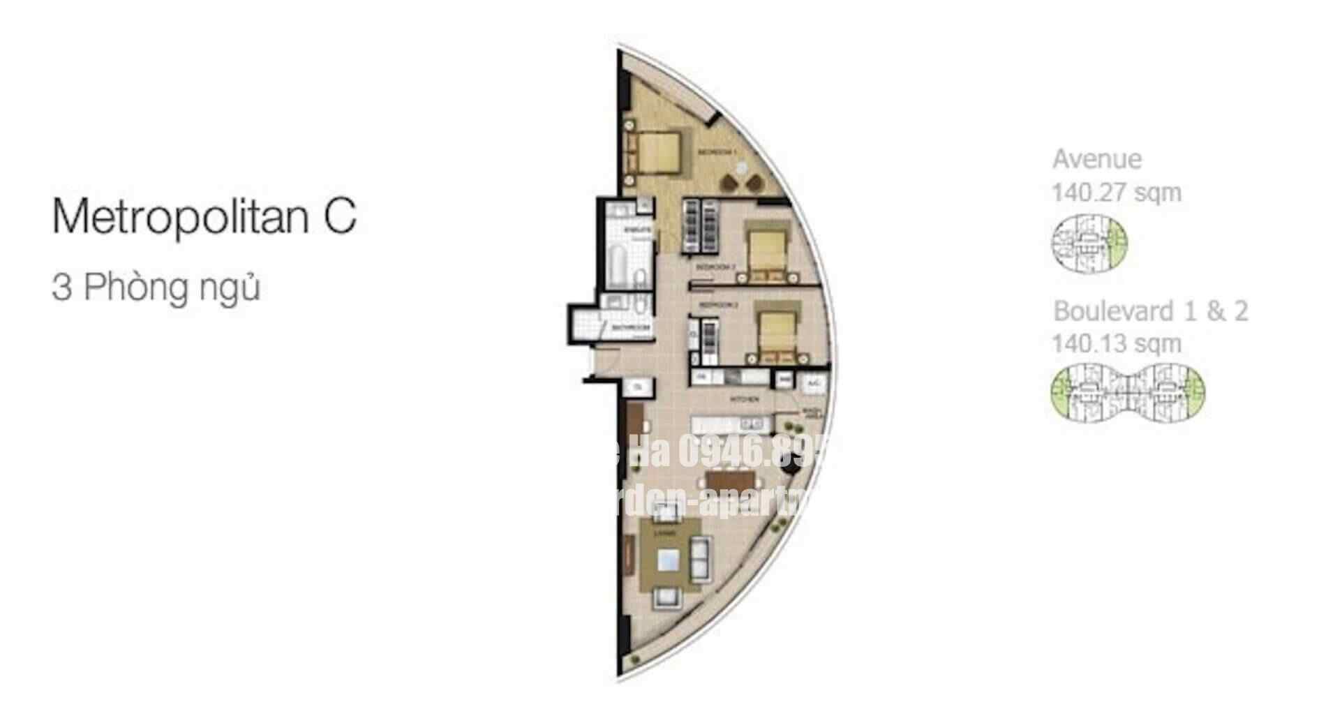 batch Mặt bằng căn hộ 3 phòng ngủ Metropolitan C chung cư City Garden quận bình thạnh tháp Avanue e1670316163904